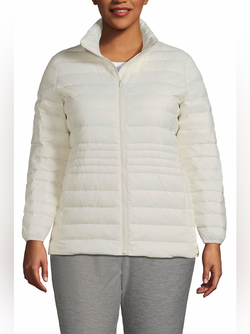 Lands’ End Wanderweight Ultralight Packable Down Jacket in cream women’s size 3X